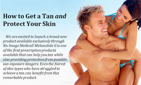 We are excited to launch a brand new product available exclusively through Nu Image Medical! Melanotide II is one of the first prescription products available that can help you tan while also providing protection from possible sun exposure dangers. Even the fairest of skin types who have struggled to achieve a tan can benefit from this remarkable product.