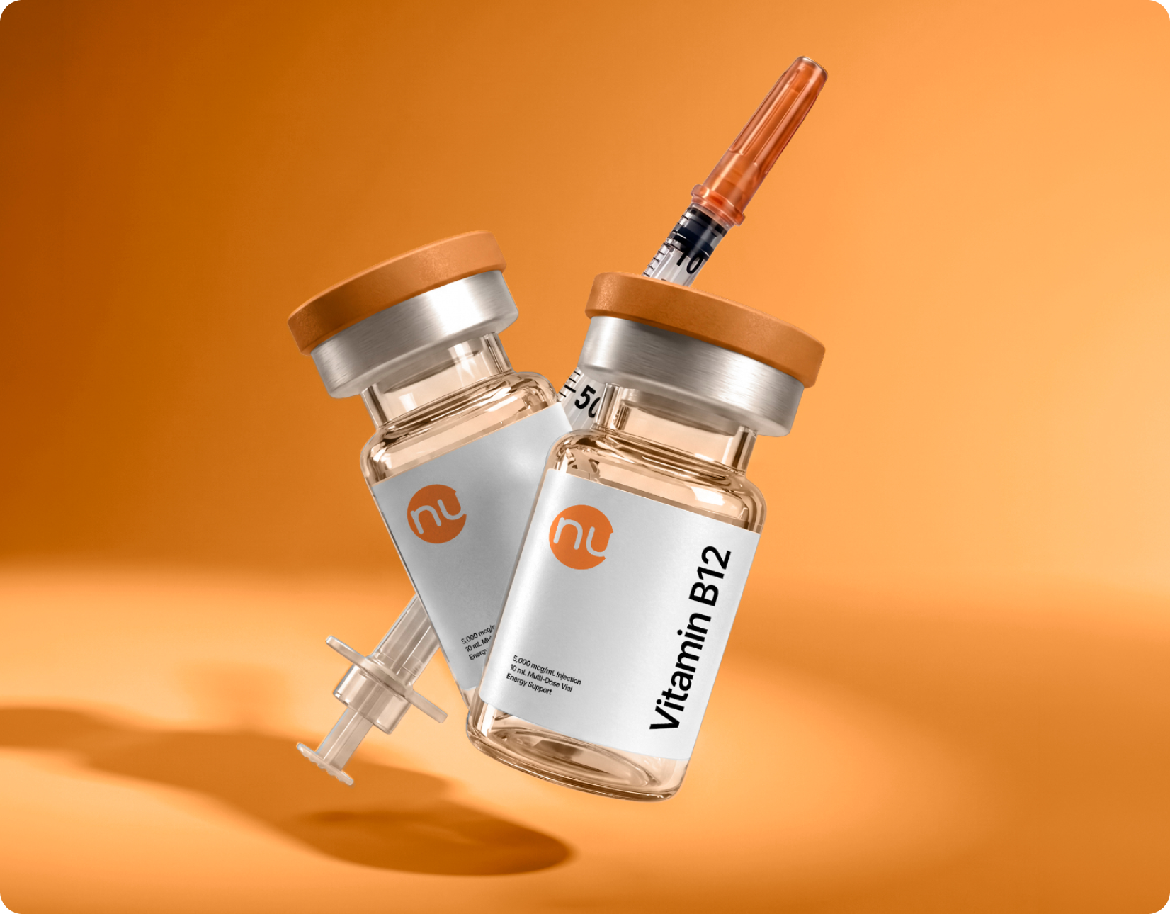 Vitamin B12 injection vials and syringe