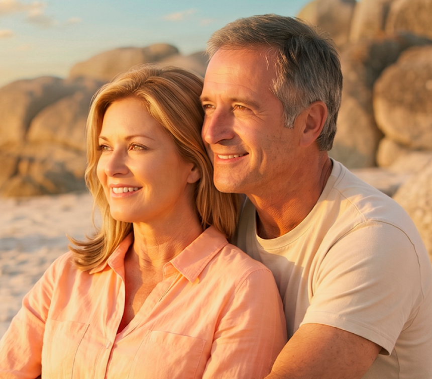 Smiling couple relaxing on a beach