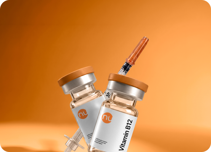 Vitamin B12 injection vials and syringe