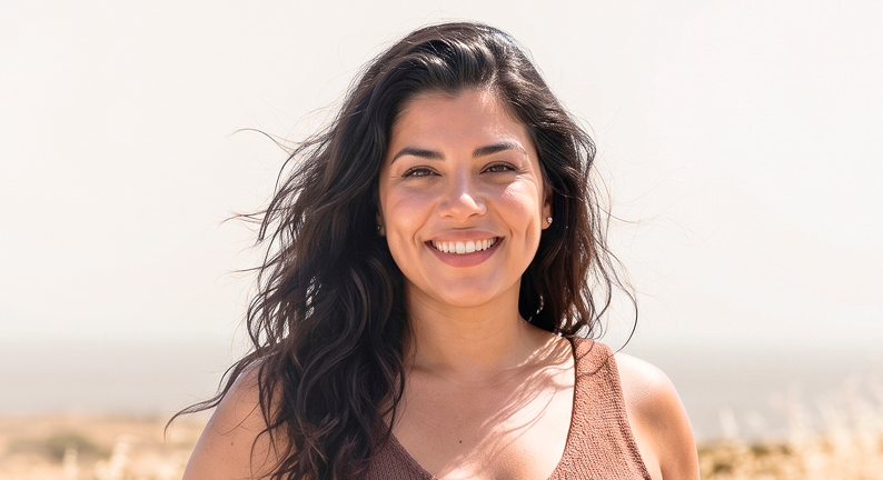 Smiling woman in next-step Semaglutide care banner