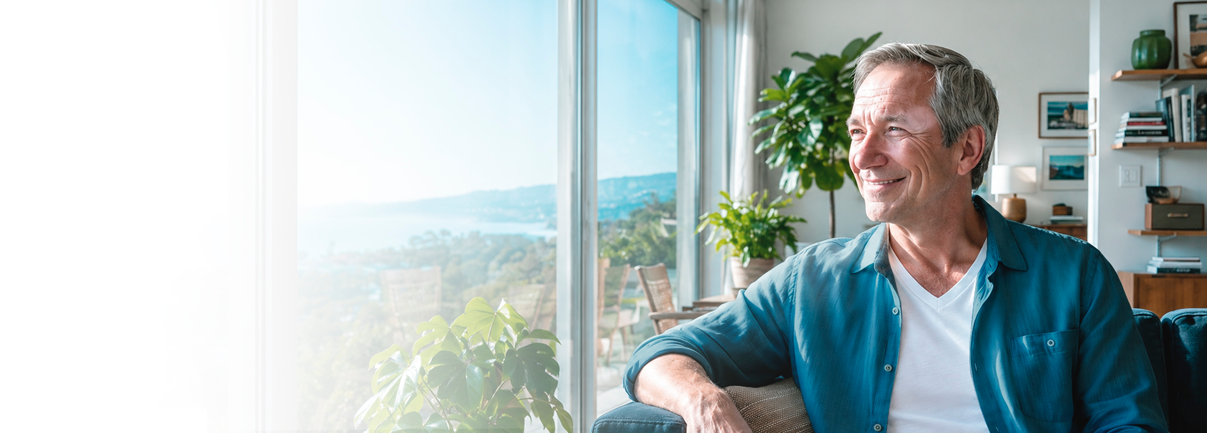 Man smiling while receiving private telehealth care