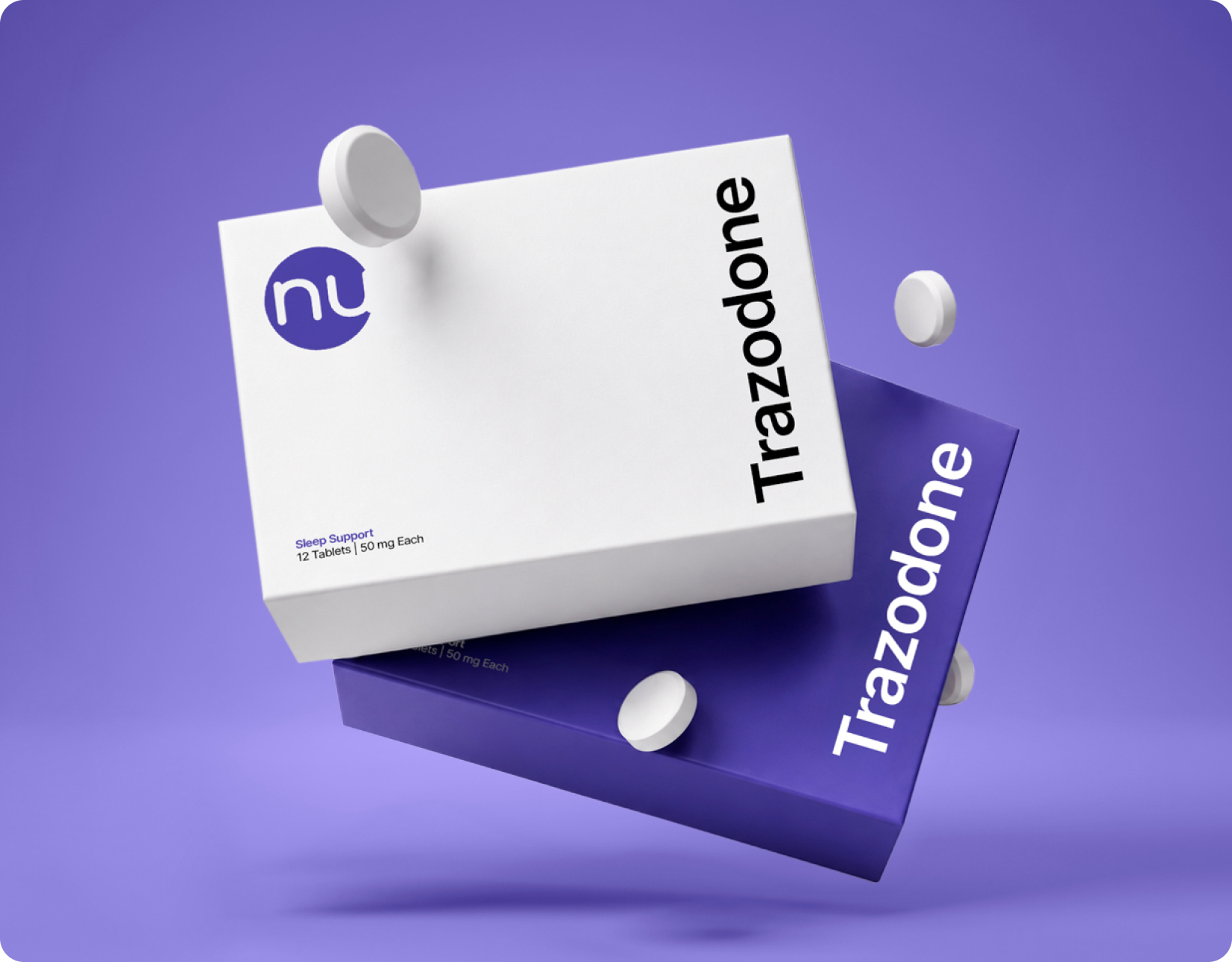 Trazodone tablets shown with Nu Image Medical packaging