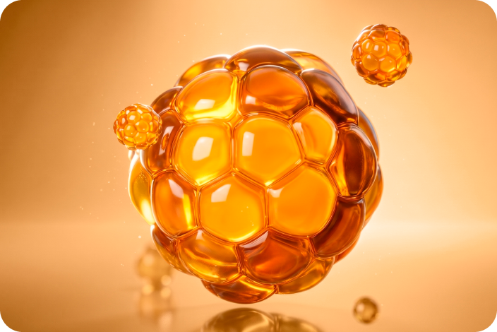 Golden molecular bonds representing Orlistat support